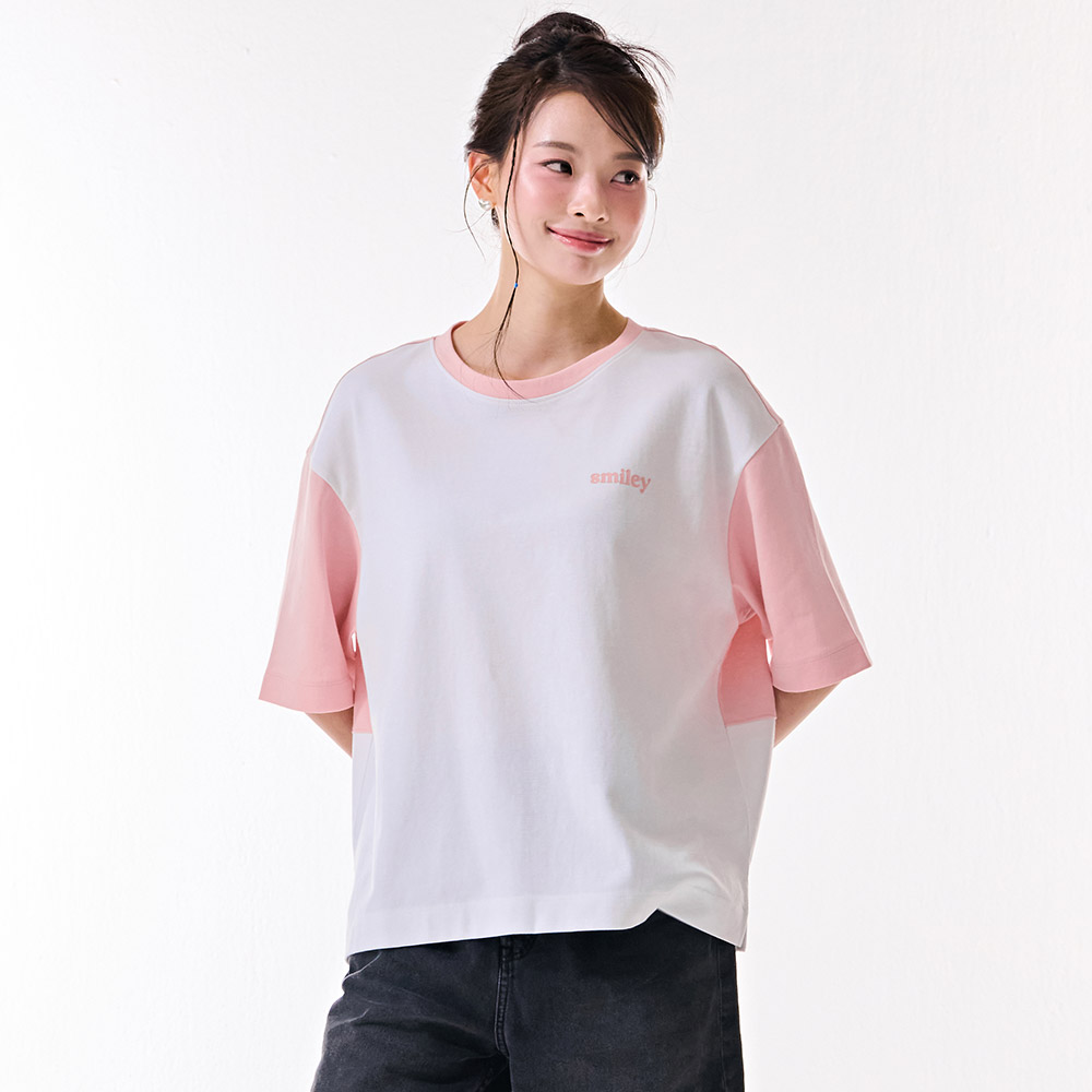 여성 컬러 블록 반팔 티셔츠-DBRG5892D0P