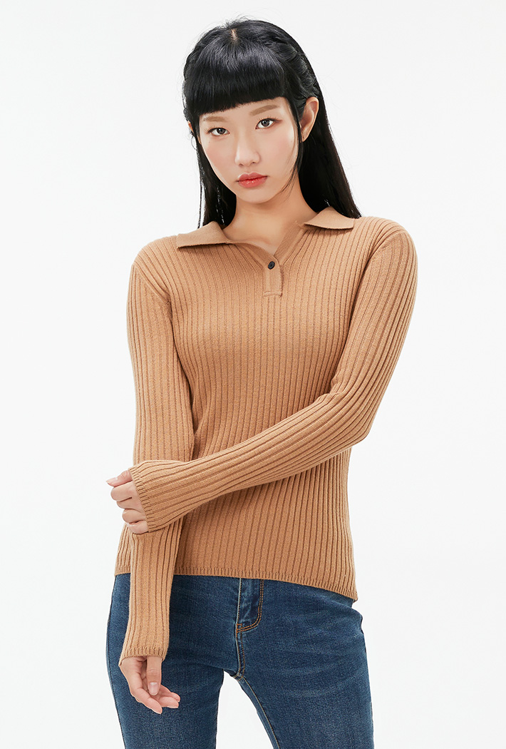 여성 카라 슬림 스웨터-AFRG5251C0U