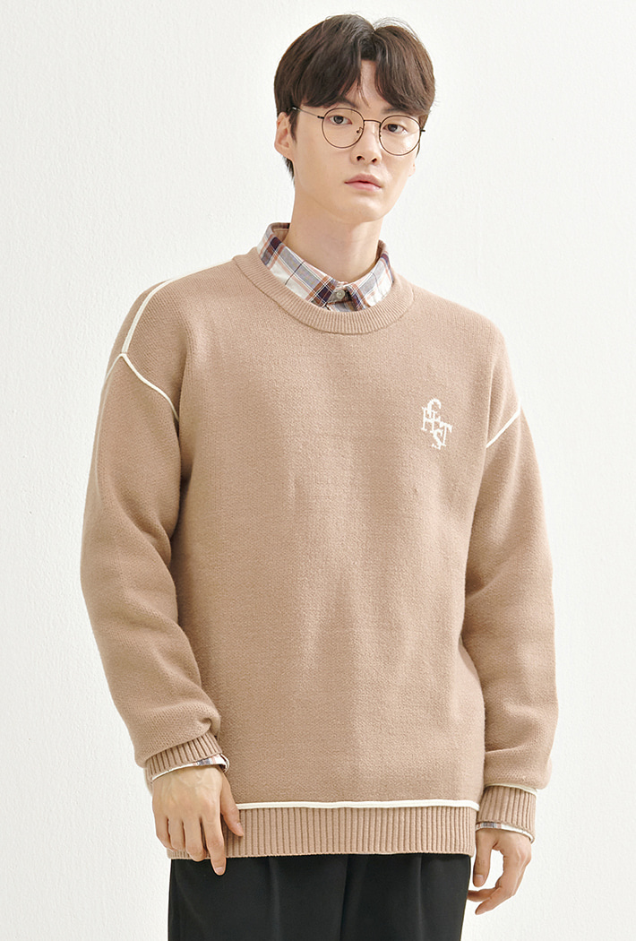 남성 컬러 배색 포인트 스웨터 AFRK5213D0X
