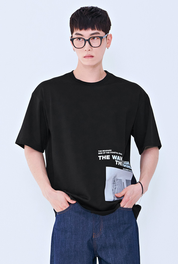 남성 모노 컬러 포토 그래픽 티셔츠BBRK5823D03