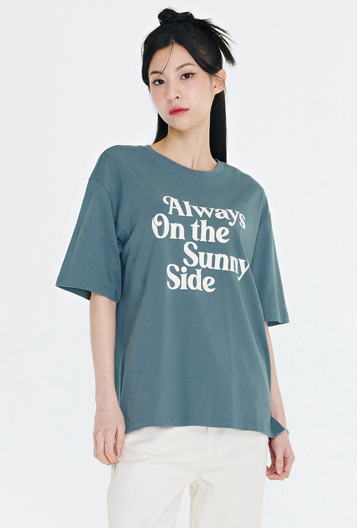 여성 레터링 5부 소매 티셔츠CBZG5852C0H
