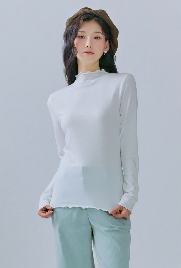 여성 프릴 포인트 반넥 티셔츠CFZG5153C01